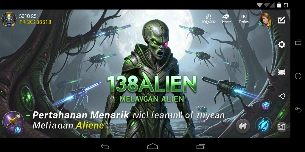 Screenshot gameplay 138ALIEN menampilkan serangan alien ke markas.
