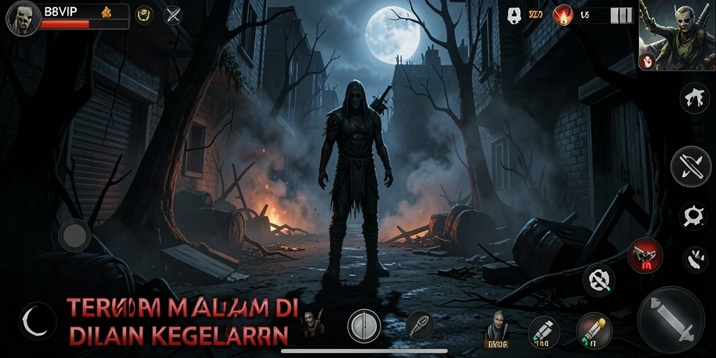 Tampilan gameplay B8VIP yang menegangkan di dunia gelap.