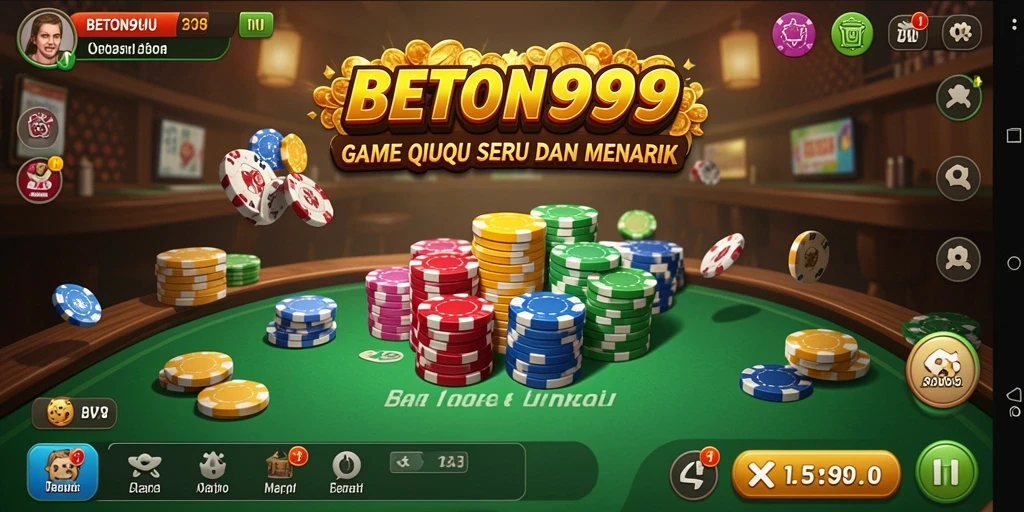 Screenshot BETON999 menampilkan aksi seru permainan QiuQiu.