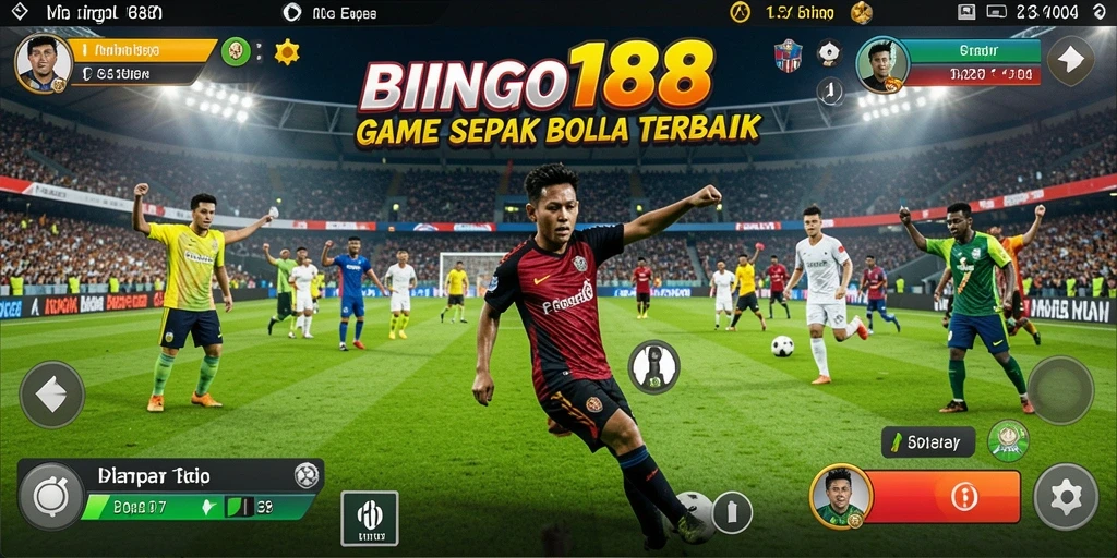 Screenshot utama BINGO188 menunjukkan aksi seru permainan sepak bola.