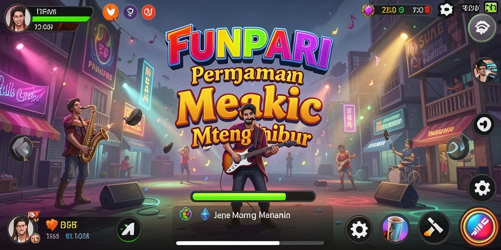 Tampilan gameplay <strong>FUNPARI</strong> menampilkan interaksi musik yang seru dan penuh warna.