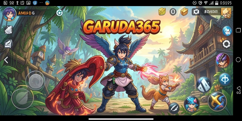 Screenshot utama GARUDA365 menampilkan karakter Anime beraksi di dunia yang menakjubkan.