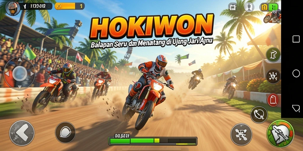 Gameplay balapan seru dalam HOKIWON dengan mobil yang bertenaga.