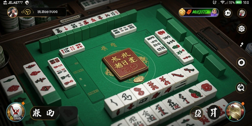 Screenshot gameplay JELAS777 menampilkan ubin Mahjong yang berwarna-warni.