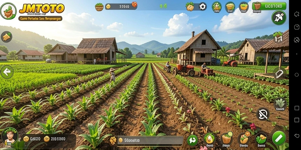 Tampilan gameplay JMTOTO yang menggambarkan aktivitas bertani yang menyenangkan.
