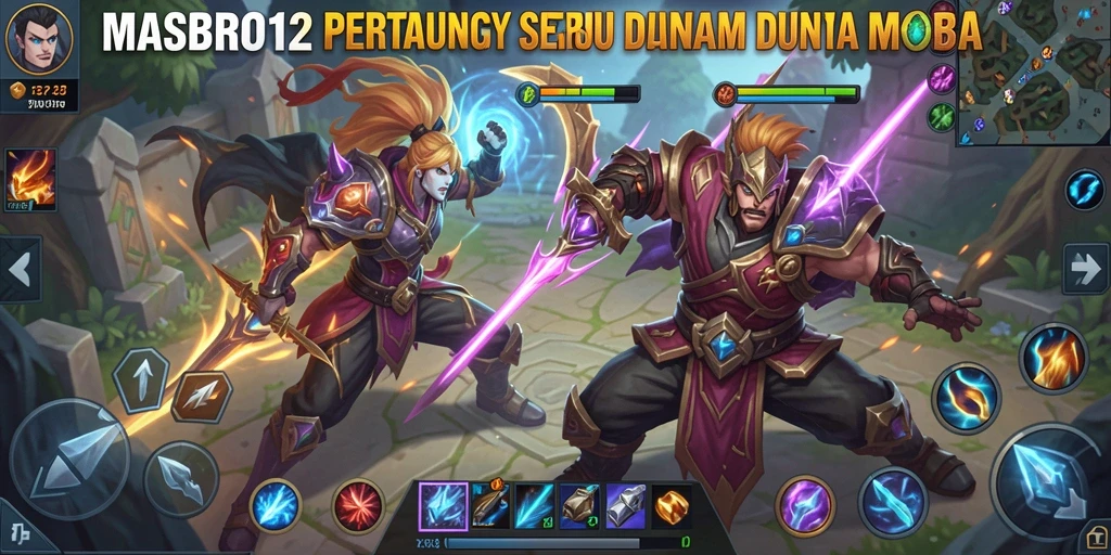 Tangkapan layar gameplay MASBRO12 menampilkan aksi seru dalam pertarungan MOBA.
