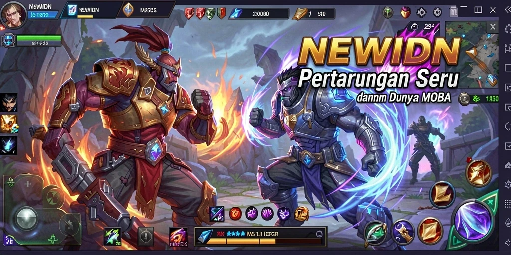 Screenshot gameplay dari NEWIDN menampilkan aksi seru dalam pertarungan MOBA.