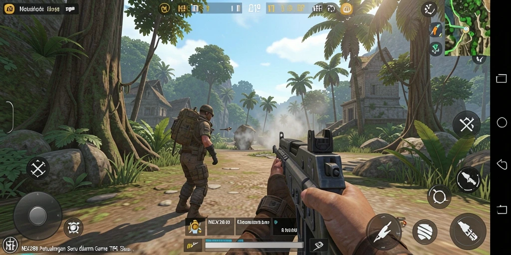 Gameplay seru dalam NEX288 menunjukkan aksi tembak-menembak intens.