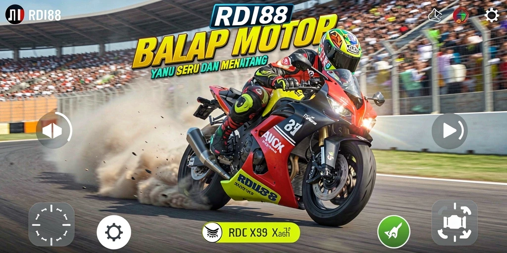 Screenshot permainan RDI88 menampilkan aksi balap motor yang mendebarkan.
