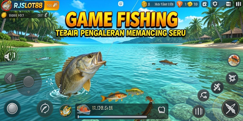 Screenshot utama RJSLOT88 yang menunjukkan aksinya saat memancing di laut.