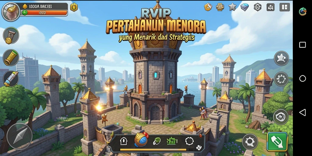 Tangkapan layar menampilkan pertarungan menara dalam RVIP dengan grafis menarik.
