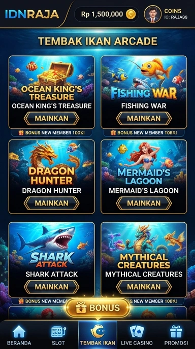 Screenshot aplikasi idnraja menunjukkan berbagai kategori aplikasi yang tersedia.